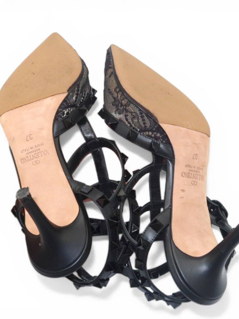 Valentino Garavani Lace Rockstud Caged Heels Black Size 37 - Picture 14 of 15